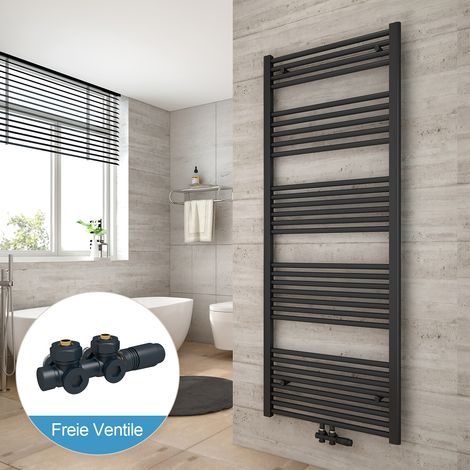 Heilmetz Radiadores toalleros de agua conexión intermedia Incluye conexiones de radiador 160x60cm Antracita Radiador + Antracita Válvula
