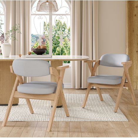 Set di 2 sedie da pranzo pieghevoli con cuscino in lino e gambe in legno massello, grigio (1/5)