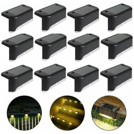 Waterproof solar fence light, solar patio light, stair light, IP65 LED solar garden lights for patio stairs and fences (warm light black, 12 pieces)--DTEKGAZ
