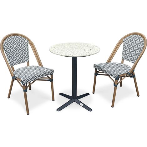 BISTRO - Ensemble repas de jardin 2 places en acier et plateau rond terrazzo - CITY GARDEN
