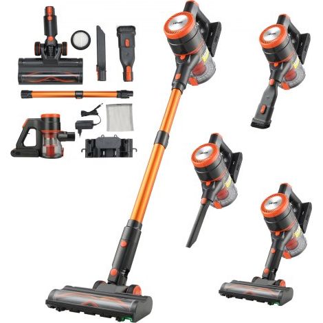 Aspiradora Inalámbrica Escoba Recargable, con Potencia de Succión Máxima 40 kPa, con Depósito de Polvo y Pantalla LED, con 47 min Autonomía para Alfombras, Pelo de Mascotas y Suelos Duros (1/5)