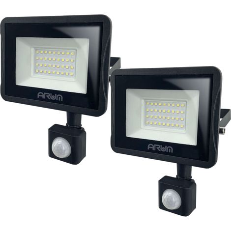Arum Lighting – Lot de 2 projecteurs LED 30W noir avec détecteur de mouvement – IP65 – Température de couleur 4000K – Angle de détection 90°