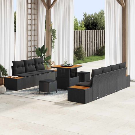 vidaXL Ensemble de canapé de jardin 10 pc 9-Nombre de places Noir (1/5)