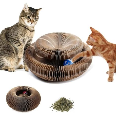 Griffoir Chats avec Boule de Jouet, Magic Organ Cat Scratching Board, Grattoir pour Chat Pliable Magique, Planche à gratter avec Herbe à Chat, Chat à gratter en Carton