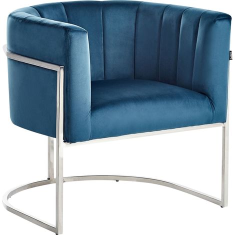 Poltrona in velluto blu con struttura in metallo Larvik
