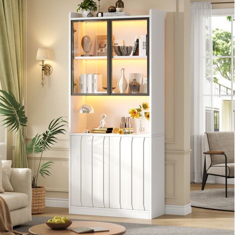 Vetrina LED 80 x 35 x 200 cm, 4 ante, vetro temperato, ripiani regolabili, bianco DESVIAE (1/5)