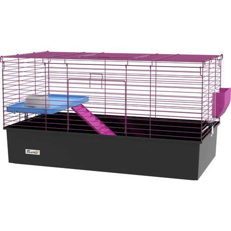 Chinchillas Small Rabbit Guinea Pig Small Animal Cage, Pet Playhouse, Platform, Ramp, 99 x 52 x 53cm, Black (1/5)