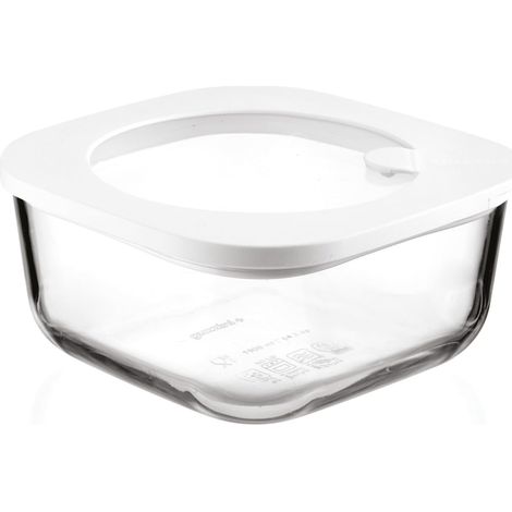 Guzzini - Kitchen Active Design, STORE&MORE GLASS, Contenitore Ermetico in Vetro per Frigo/Freezer/Microonde (M) - Trasparente, 16 x 16 x h7,6 cm  965 cc - 11330111 (1/4)