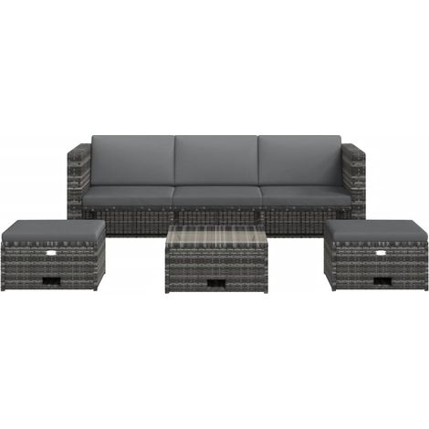 Salon de jardin 4 pcs Contemporain, Ensemble repas de jardin, avec coussins Résine tressée Gris OIB2984E (1/5)