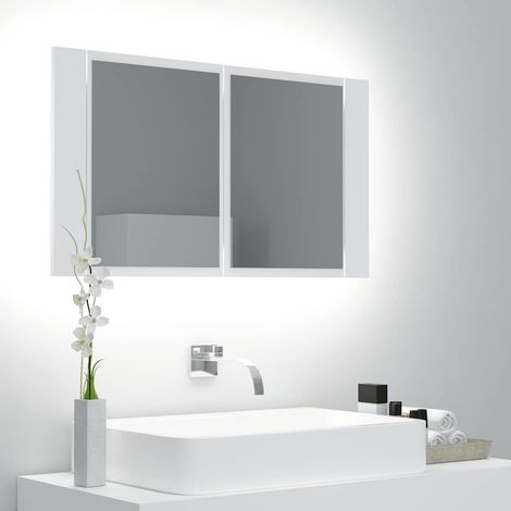 vidaXL Armadietto a Specchio con Luci LED Bianco 80x12x45 in Acrilico (1/5)