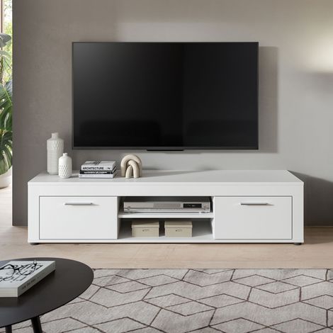 Meuble TV 2 portes 160x40x37 cm blanc - JAMO (1/5)