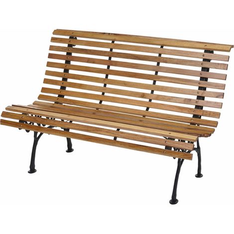 [JAMAIS UTILISÉ] Banc de jardin HHG-695, banc du parc, banquette en bois, fonte, 3 places, 122cm, 22kg, marron clair