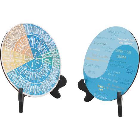 Lot de 2 roues du calme avec base noire, roue des émotions en bois, décoration pour la maison, la chambre, la salle de classe ou le bureau (Type 2) (1/5)