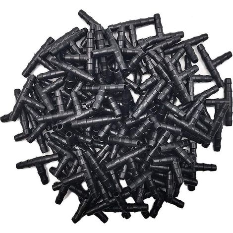 Tee Raccord de Tuyau 4/7mm - 200 Pcs Tee Raccord de Tuyau Irrigation de Pelouse Micro Spray Irrigation Joint Tuyau Systèmes Automatique Outil Noire (1/5)