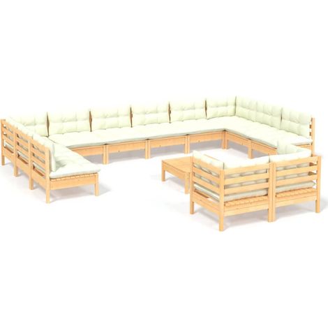 Maison Exclusive - Set Salotto da Giardino 13pz con Cuscini Crema in Legno di Pino (1/5)
