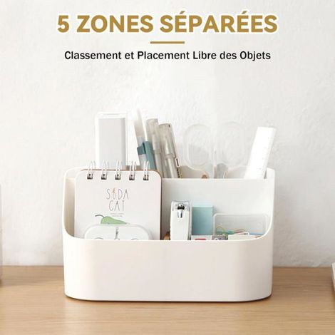 Porte Brosse À Dents Électrique - 5 Compartiments Avec Cloisons En Bambou - Organisateur Salle De Bain Et Bureau - 1 Pièce (1/5)