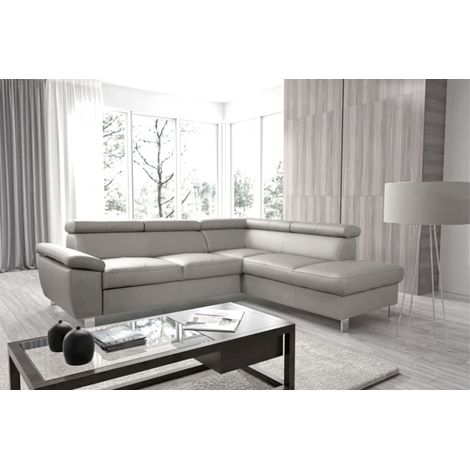 Canapé d'angle en cuir italien de luxe 5 places LUTECE gris clair, angle droit (1/2)