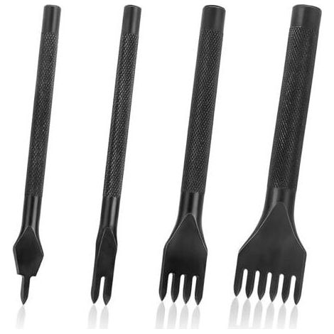 4 Pièces Kit Outils Perforatrice 4mm DIY Outils de Couture de Poinçon de Trou en Cuir En Acier Craft Laçage Coudre Ciseau Set 1/2/4/6 Dents (1/5)