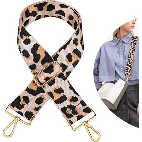 Tracolla larga per borsa a tracolla - Stampa leopardata - Tracolle regolabili per borsa - Tracolle per chitarra - Tracolla in tela per borsa - Rosa