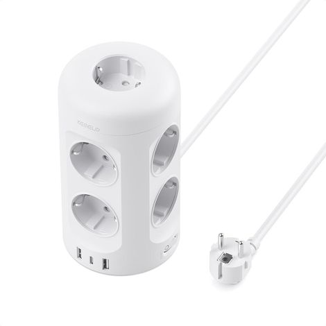 12 en 1 Multiprise avec Interrupteur, 9 Prises + 3 USB, 3680W/16A 2M Rallonge Bloc Electrique Contre Surtension, Multiprise pour Maison Bureau Voyage (1/5)