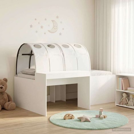 Lit enfant 3 pièces avec bureau et 2 tunnels, bois d’ingénierie blanc - PANGIVO (1/5)