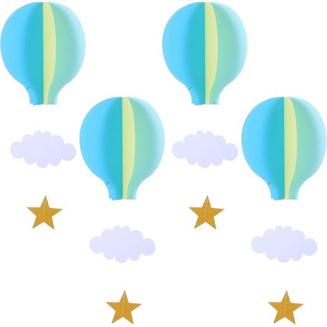 Montgolfières 3D Papier Suspendre, Lot de 4 Décoration de Chambre Bébé avec Nuages Étoiles Mobile Aérien pour Nursery Shower Baptême Anniversaire Ornement Mural Enfant (1/5)