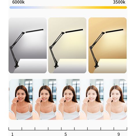 Zusammenklappbare LED-Schreibtischlampe mit langem Arm, Augenschutz, 12 W, schwarz, mit Klemme, USB-aufladbar, ideal zum Lesen und Lernen. (1/5)