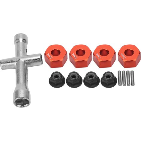 12mm Adaptateur Moyeu Hexagonale 7mm Épaisseur Écrous à Bride M4 Clé Croisée Kit pour Voiture RC 1/10 Rouge (1/5)
