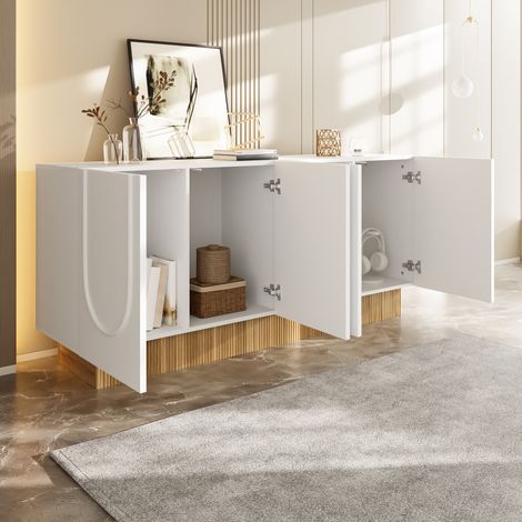 Aparador 160x38x75cm diseño U relieve cuatro puertas tablero de partículas mate color blanco (1/5)