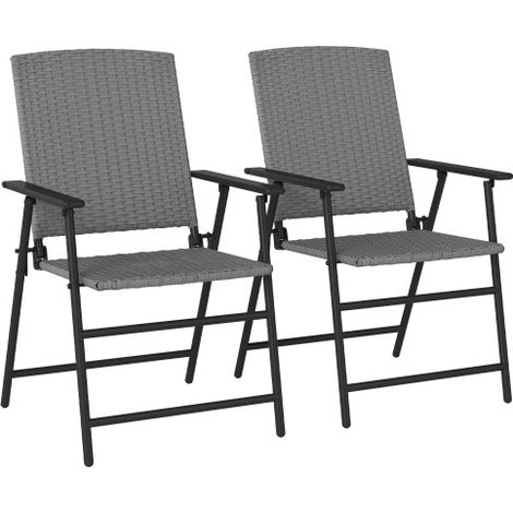 Grey Folding Rattan Chairs Set of Two for Outdoor and Indoor Use-Stylish and Space-Saving Design