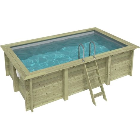 Piscine en bois AQUA 4.65 x 2.85 - H.1.24 m, gris clair, cadre en métal - sans dalle