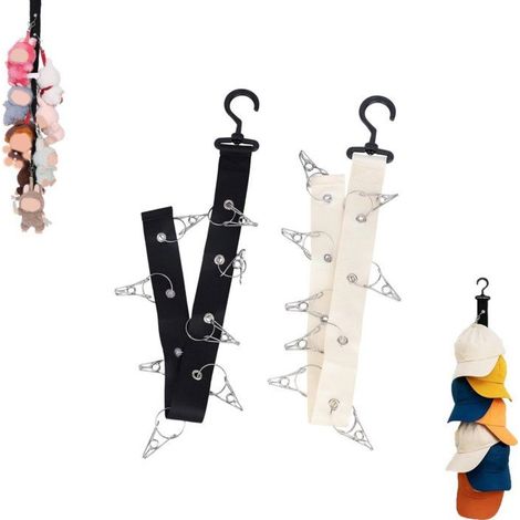 Sangle de suspension pour peluches et chapeaux, lot de 2, crochets pivotants pliables, rangement mural ou arrière de porte, organise (1/5)