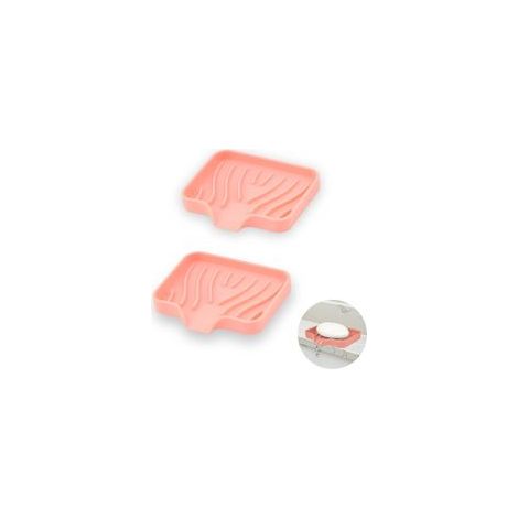 2 Pièce Porte Savons Silicone, Porte Savon Salle de Bain avec Évacuation, Support Savon Incliné, Porte-Savons Antidérapants pour Douche, Cuisine et Baignoire (Rose) (1/5)
