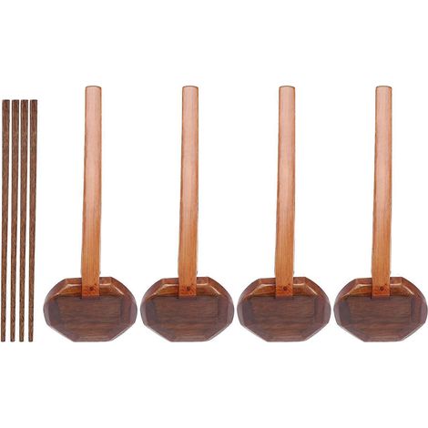 Lot de 4 cuillères japonaises à long manche, grandes cuillères à ramen, cuillères en bois pour potées, cuillères en écaille de tortue, cuillères en bois pour soupes de riz et desserts. (1/5)