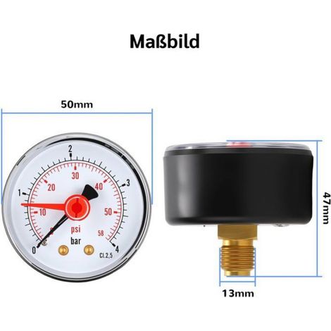 Manomètre - 0 À 4 Bar - Cadran 2 Pouces - Connexion Arrière BSP 1/4 Pouces - Plastique ABS - 1 Unité (1/5)