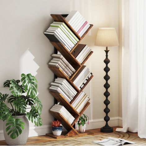 MEUBLIV Bibliothèque étagère arbre 9 niveaux marron rustique 50x24x136 cm (1/5)