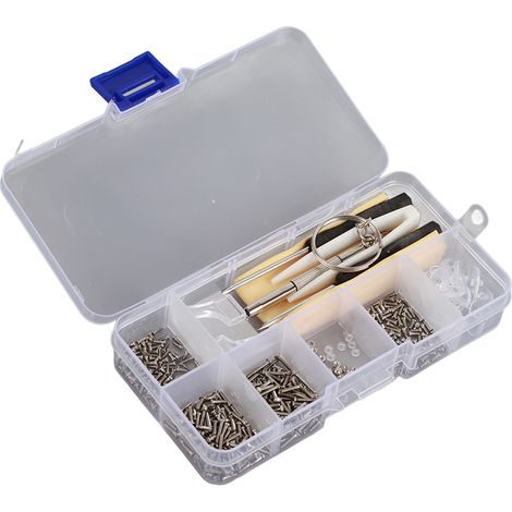 Lunetterie Kit Réparation 500 Vis avec Tournevis, Charnières, Plaquettes Nez, Rondelles pour Montures Sans Branches, Accessoires de Dépannage pour Lunettes, Boîte à Outils, Modèle Asie du Sud-Est (1/5)