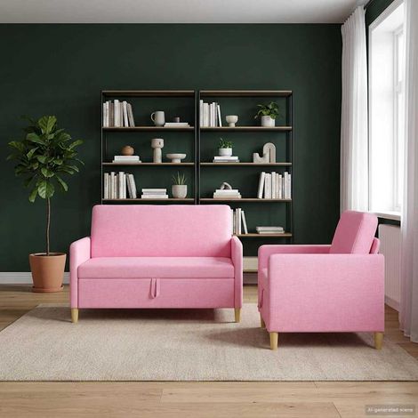 vidaXL Canapé avec rangement 2 pcs Rose Polyester (1/5)