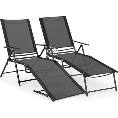 Sedie sdraio pieghevoli giardino Set 2 sedie reclinabili esterno schienale 6 livelli Nero (1/4)