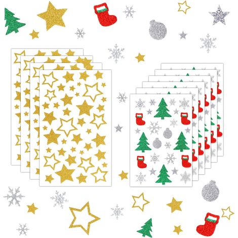 394 Pièces Autocollants Paillettes Noël, Autocollantes Noel, Noël Stickers, Gommettes Noël, Stickers Noel Scrapbooking, Calendrier de l'avent Filler, (1/5)