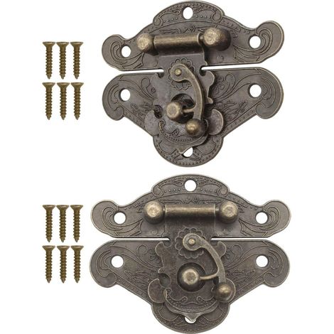 FUXXER® 2er-Set antike Verschlüsse, Schließhaken, Schloss, Design aus Bronze und Eisen, 64 x 50 mm (1/5)