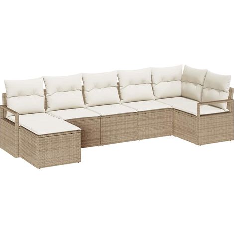 Ensemble de Canapés avec coussin 7 pcs Divan de jardin Beige et crème polyrotin (1/5)