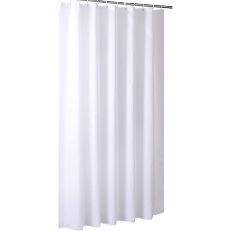 Rideau De Douche En Polyester Imperméable Anti Moisissure Avec Crochets Pour Salle De Bain 200x180cm Blanc (1/5)