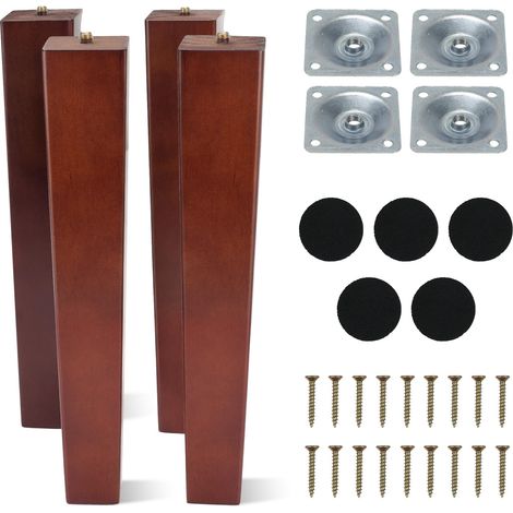 4 Pcs 30 CM Pieds de Meuble en Bois Pieds de Canapé de Rechange Piéds de Table en Bois Massif avec Plaque de Montage Vis Protecteur Antidérapant pour Lit Placard Fauteuil Couleur Noyer (1/5)