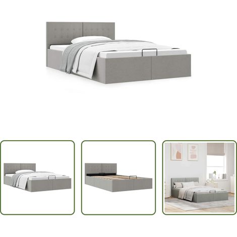 vidaXL Doppelbett mit Stauraum - Stauraumbett Hydraulisch Hellgrau Stoff 140×200 cm (1/5)
