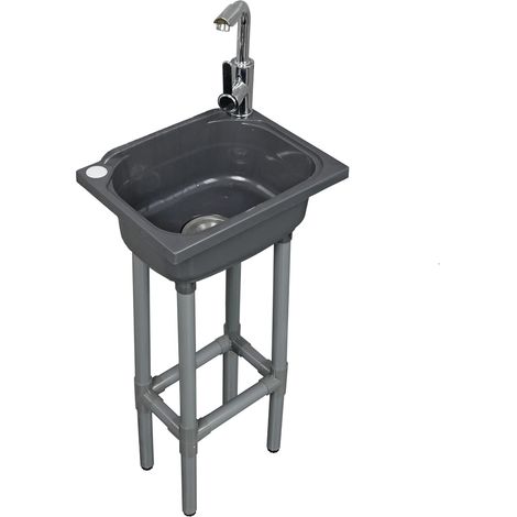 Évier utilitaire autonome à cuve unique de 38,1 x 28,9 cm avec trou de robinet de 3,2 cm, éviers en plastique pour la maison, le restaurant, le dortoir, le garage, la salle de bain, la buanderie (gris (1/5)