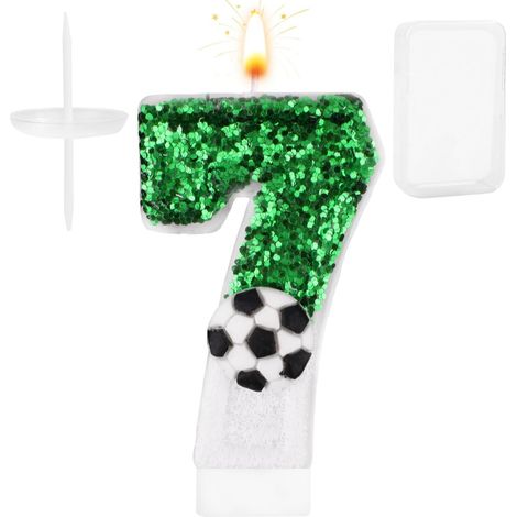 Bougies Anniversaire Football, Blanc Vert Décoration de Gâteau de Football Bougie Numéro Anniversaire Paillettes Scintillantes Thème de Football Décorations de Fête d'Anniversaire (Numéro 7) (1/5)