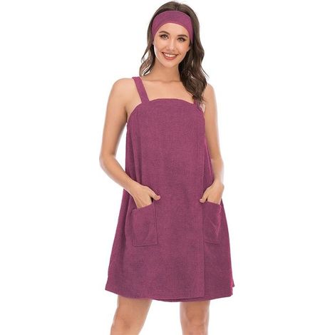 Femmes Serviette de Bain Ajustable avec Bandeau pour Sauna Douche Spa & Plage Cover, Fuchsia ,XL Code (1/5)