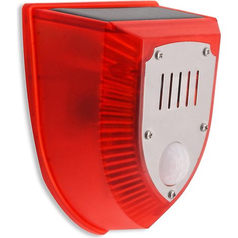 Alarme factice solaire étanche 129dB avec lumière clignotante, effets sonores coups de feu et aboiements de chien, rouge, système de dissuasion extérieur (1/5)