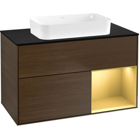 V&B Waschtischunterschrank Finion 100x60,3 cm, Reg re gol m, Walnut veneer (1/2)